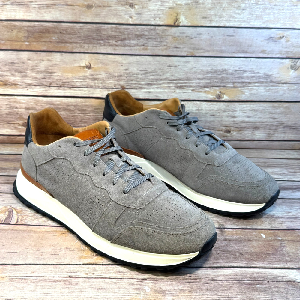 Allen Edmonds Mens Gray Suede Lightyear Sneakers with Leather Contrast 11.5 D